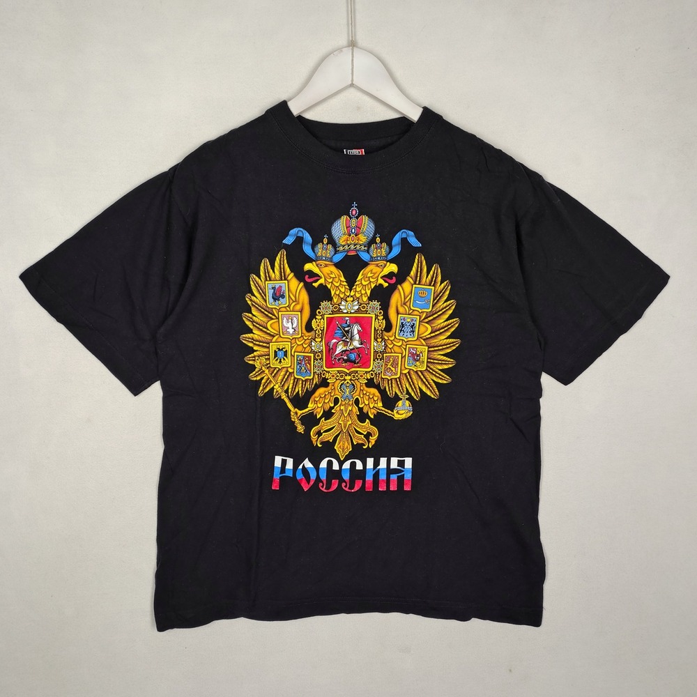 Lyon Russia Coat of Arms Double Headed Eagle Graphic T-Shirt Black Mens Large